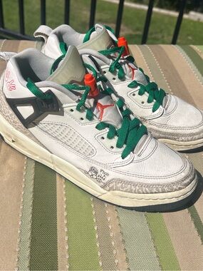 White & Green Jordan Spizike Basketball Sneakers